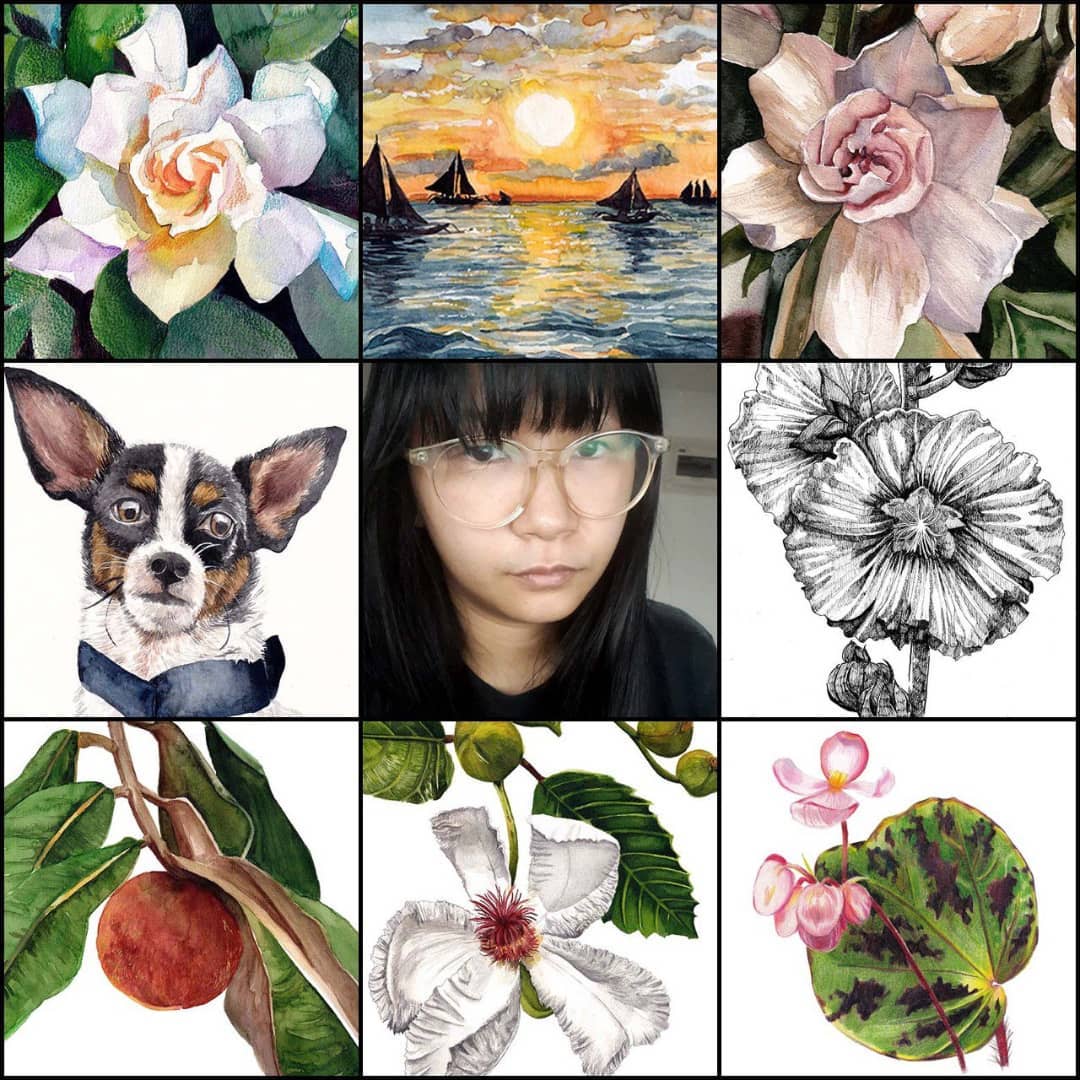 #artvsartist2021
.
I felt like I didn't make a lot of artwork this year but the numbers tell me that its almost the same with 2020. Around 100 artworks! This year I made: more roses (not pictured); gardenias and other white flowers; finally tried landscapes, seascapes and pet portraits (not much but I'm open to do this more often); completed inktober for the second time; participated in two exhibits (my mabolo and katmon paintings); and won a contest with my begonia color pencil work.
.
I took a lot of breaks this year and I think its okay. I also took on a new hobby (baking!!). For 2022, I hope to participate in more exhibits and finally join some groups/societies that will help me improve ☺️
